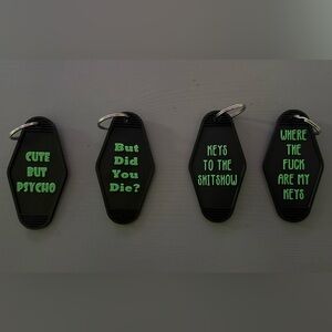 Black Keychain Set with Humorous Text